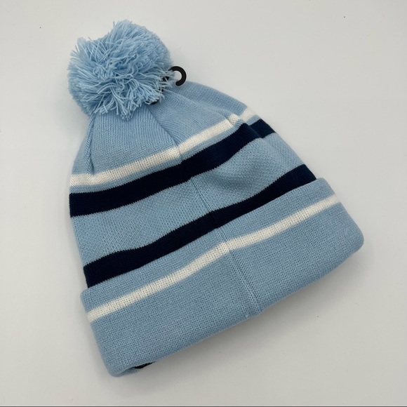 Spyder Jacquard Logo Blue Striped Fleece Lined Pom-Pom Beanie Hat Women’s OS - Picture 4 of 4